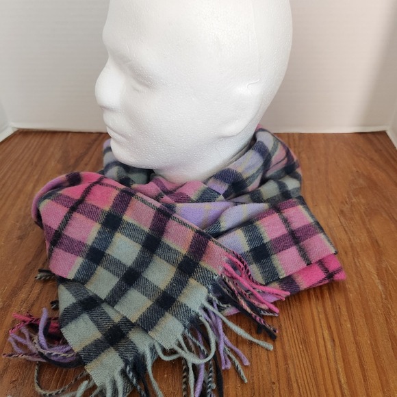 Accessories - Highland‎ House Touch of Cashmere Lambs Wool Scarf Plaid Purple Fringe 63"x9.5"